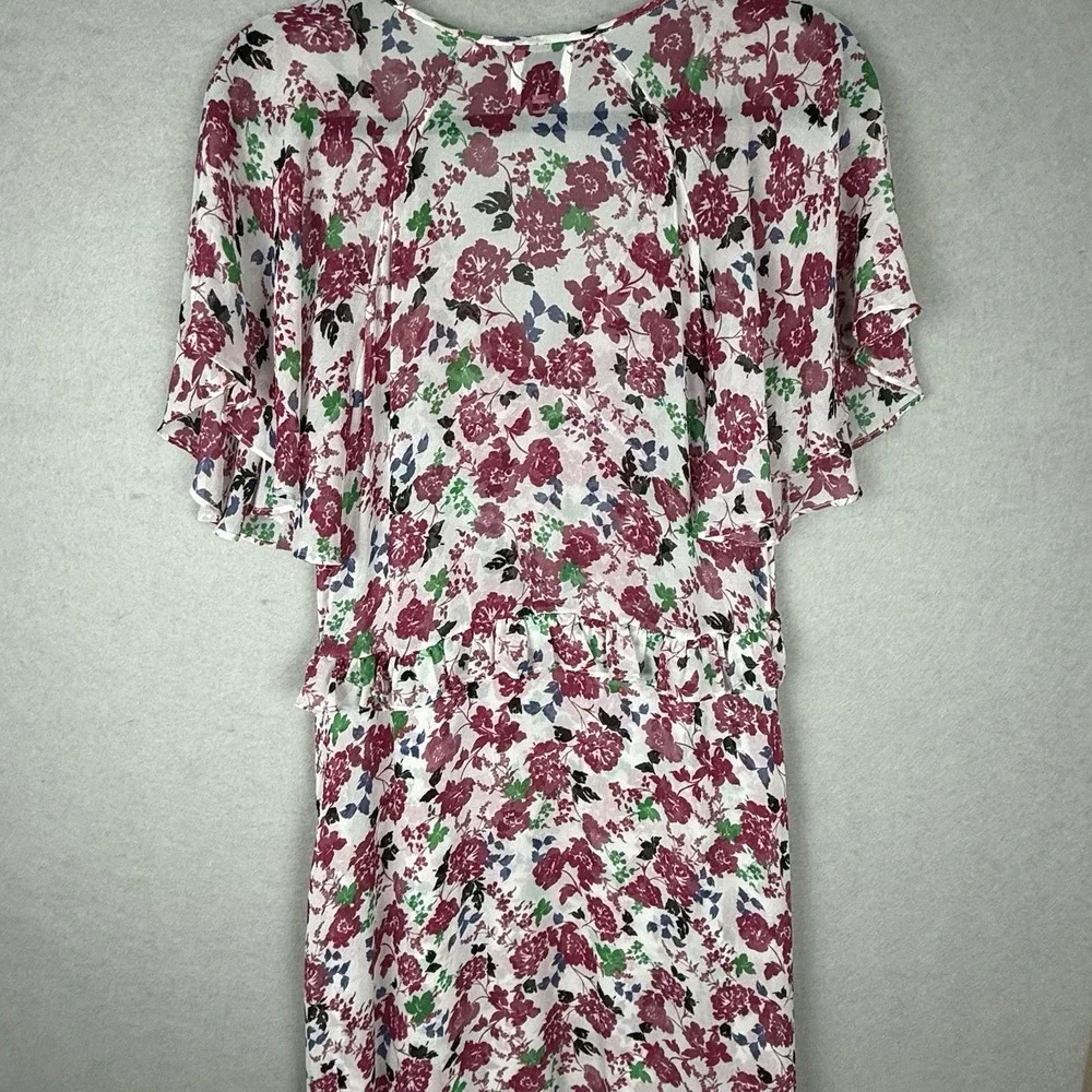 MISA Los Angeles Floral Chiffon Maxi Dress Sz S White Pink Ruffle‎ Tiered - Picture 4 of 11